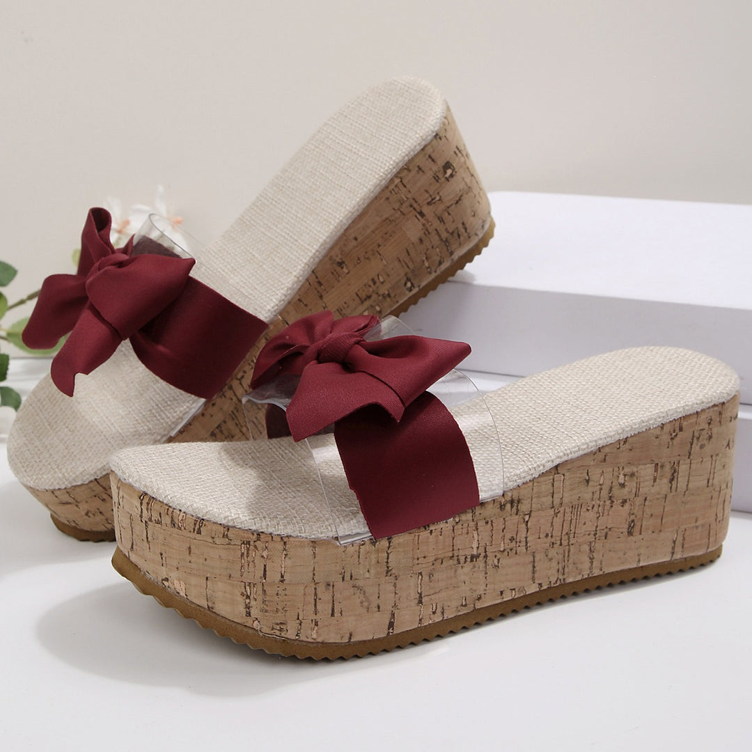 Damen Plateau-Pantoletten mit elegantem Schleifen-Design und komfortabler Korksohle EB