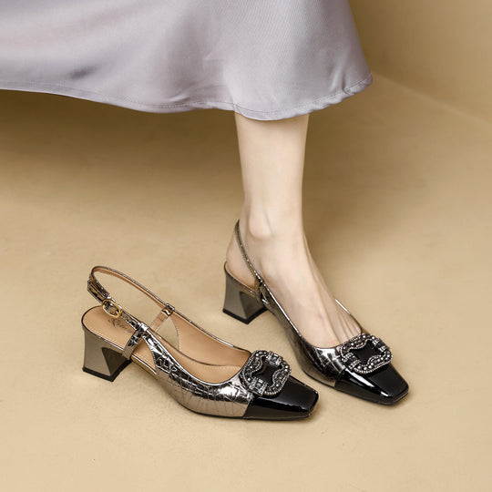 Damen Slingback-Pumps mit glamourösen Schmuckakzenten und komfortablem Blockabsatz EB