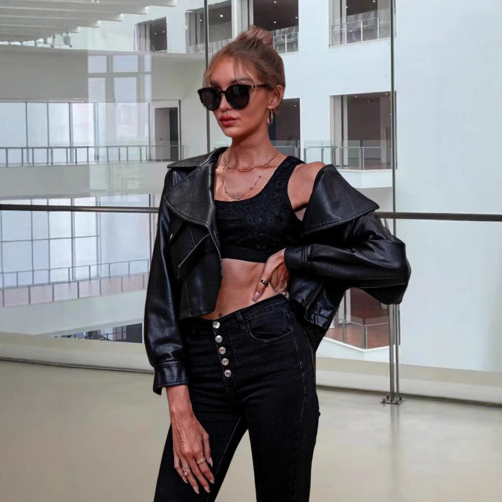 Damen Kunstlederjacke mit lässigem Oversized-Schnitt und modischen Details EB