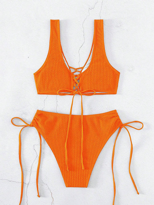 Damen Bikiniset mit raffiniertem Bindedesign und hochgeschnittenem Unterteil EB