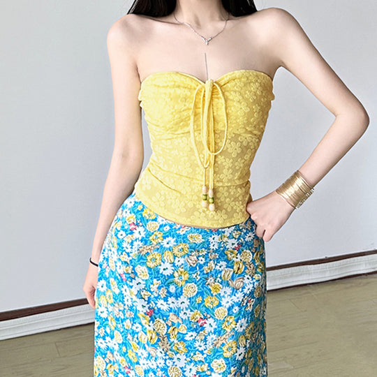 Damen Bandeau-Oberteil mit floralem Muster und geflochtenem Detail EB