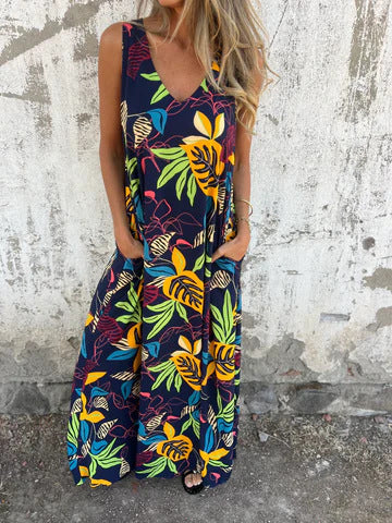 Damen Sommerliches Maxikleid mit buntem Tropenmuster EB