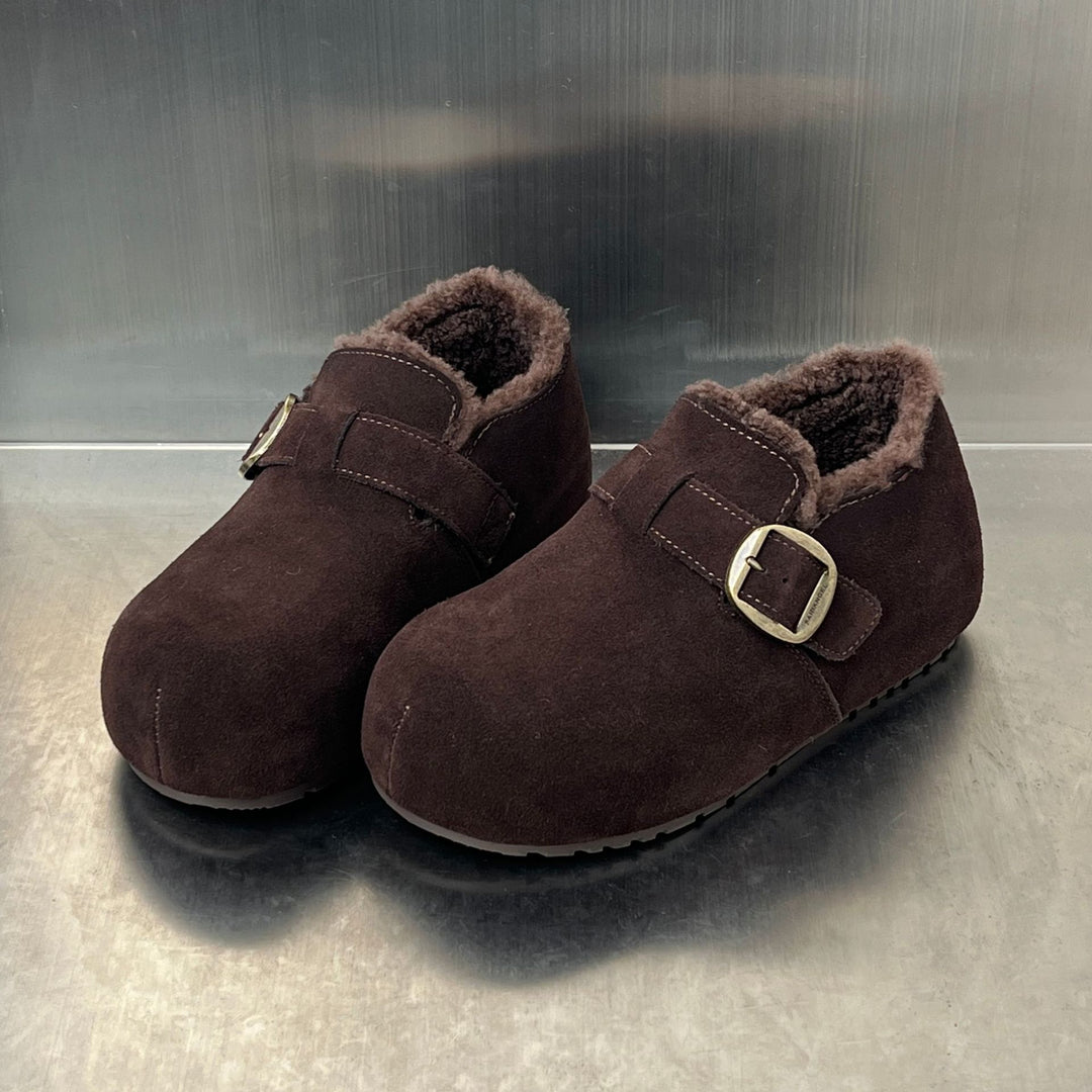 Damen Kuschelige Wildleder-Clogs mit warmem Innenfutter und praktischem Schnallenverschluss EB