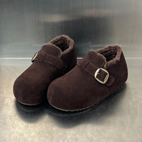Damen Kuschelige Wildleder-Clogs mit warmem Innenfutter und praktischem Schnallenverschluss EB
