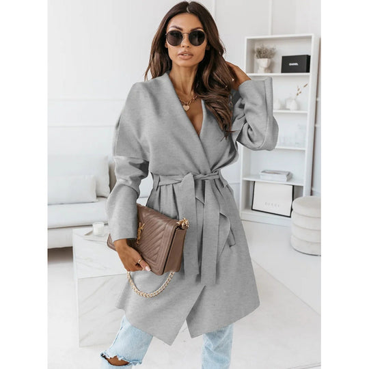 Damen lässiger Oversize-Mantel mit Wickelgürtel EB