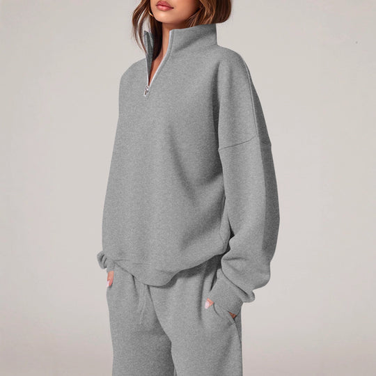 Damen nan oversized Jogginganzug mit Stehkragen halbem Reißverschluss und weitem Bein EB