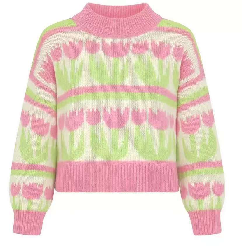 Damen Grobstrickpullover mit Herzmuster und Rollkragen EB