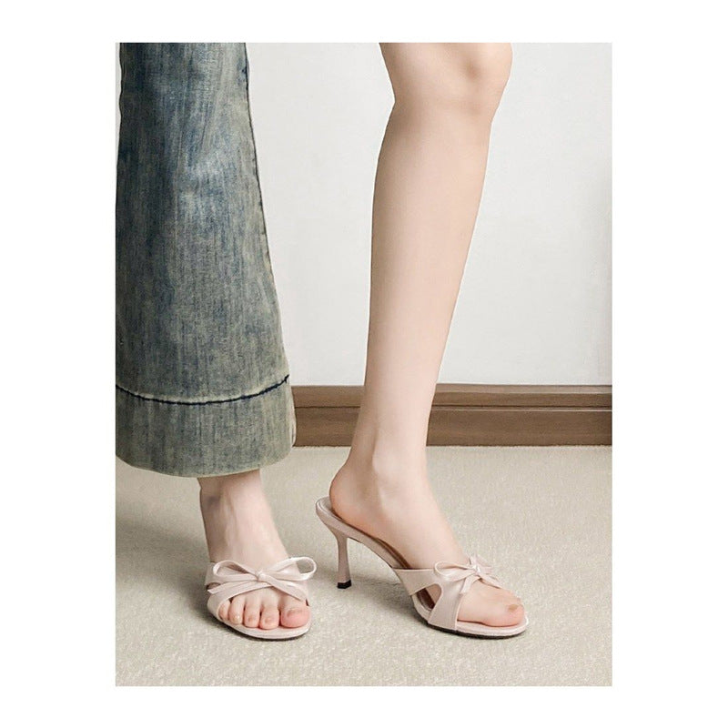 Damen elegante High Heel Mules mit zartem Schleifendetail EB