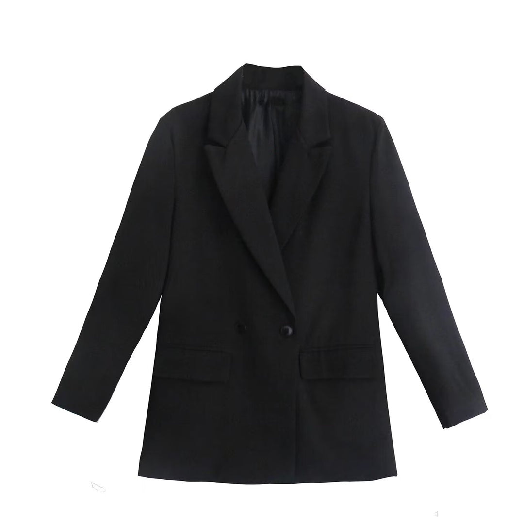 Damen nan taillierter Doppelreihiger Blazer mit schmalem Revers, aufgesetzten Pattentaschen und klarer Silhouette EB