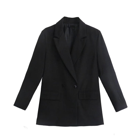 Damen nan taillierter Doppelreihiger Blazer mit schmalem Revers, aufgesetzten Pattentaschen und klarer Silhouette EB