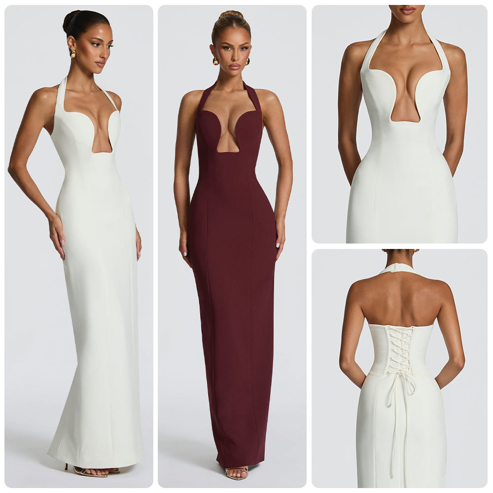 Damen Elegantes Abendkleid mit tiefem Herz-Ausschnitt und schwingendem Saum EB