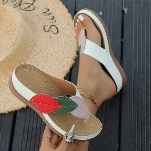 Damen modische Zehentrenner-Sandalen mit floralem Design und ergonomischem Fußbett EB