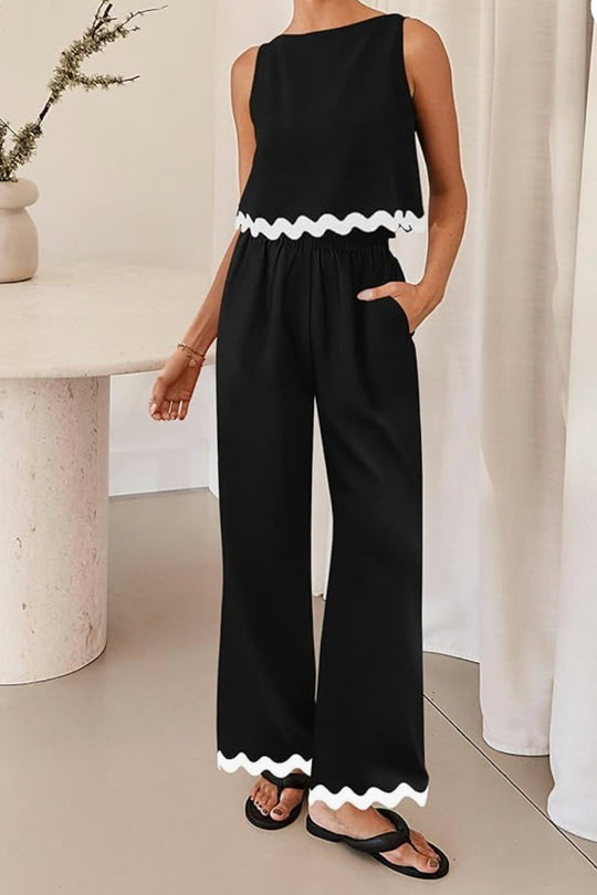 Damen elegantes Lounge-Set mit weitem Schnitt und dekorativen Wellenabschlüssen EB