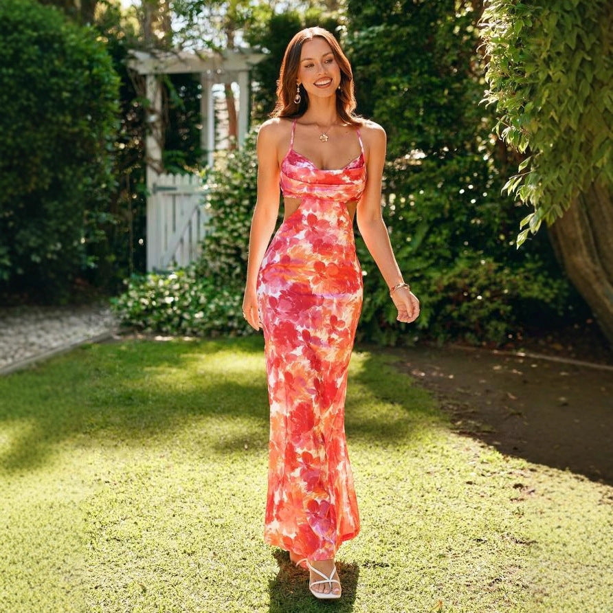 Damen Maxikleid mit Cut-Out und floralem Design EB
