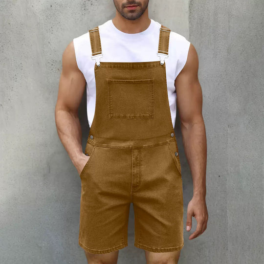 Herren Latzshorts aus Baumwoll-Denim mit praktischen Taschen und verstellbaren Trägern EB