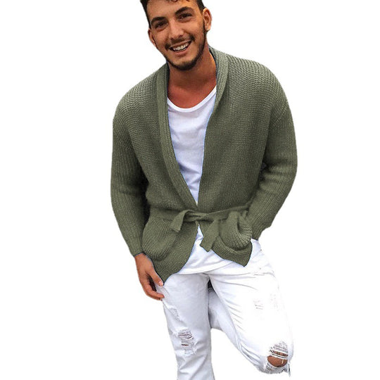 Herren Strickjacke mit modischem Gürtel und lässigem Schnitt EB