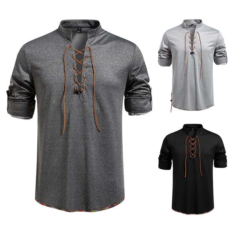 Herren Langarmshirt mit Kordelzug und Stehkragen EB
