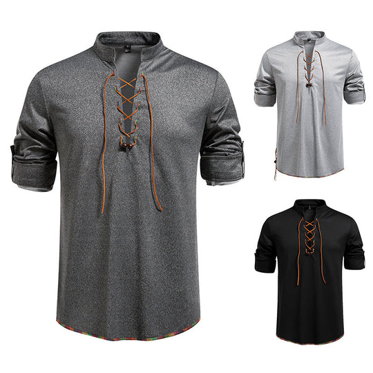 Herren Langarmshirt mit Kordelzug und Stehkragen EB