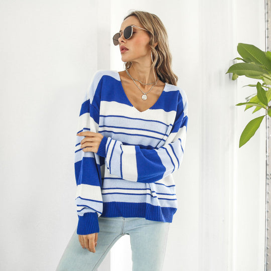 Damen Strickpullover mit modischem Streifenmuster und lässigem Schnitt EB