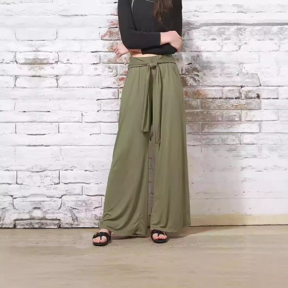 Damen weite Sommerhose mit bindendem Taillengürtel EB