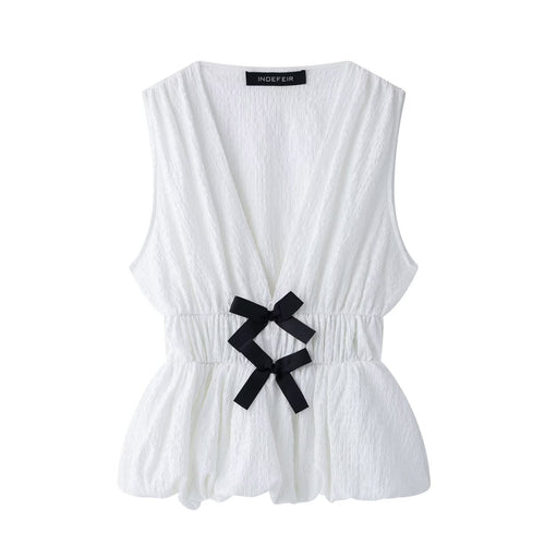Damen ärmelloses Oberteil mit dekorativen Schleifen und elastischem Bund EB