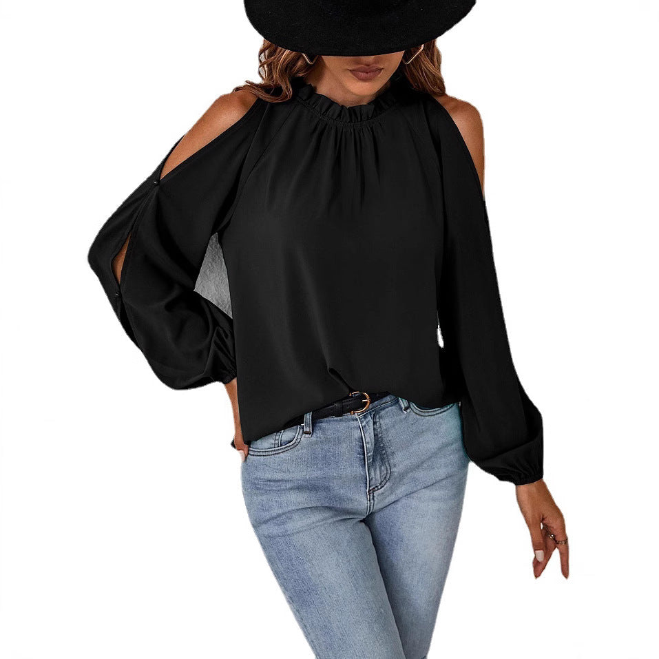 Damen Elegantes Oberteil mit schulterfreiem Design und voluminösen Ärmeln EB