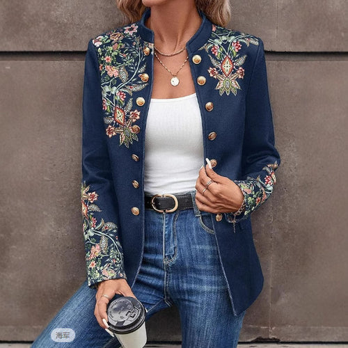 Damen elegante Blazerjacke mit floralen Stickereien EB
