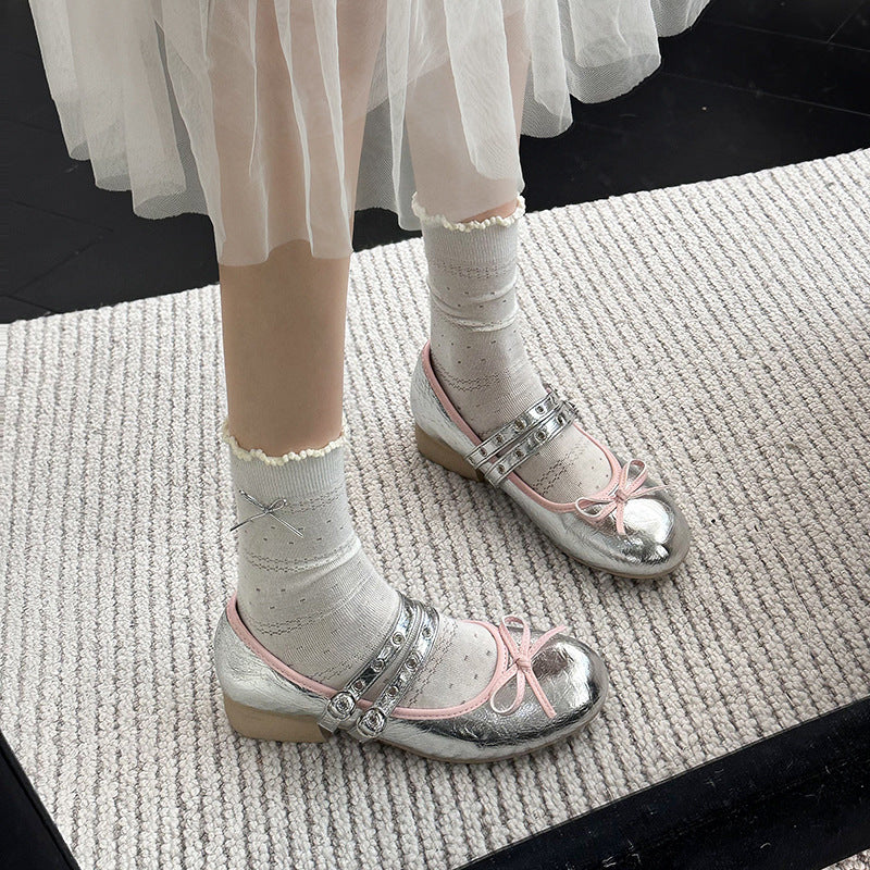 Damen Ballerinas mit zwei verstellbaren Riemchen und floralem Design EB