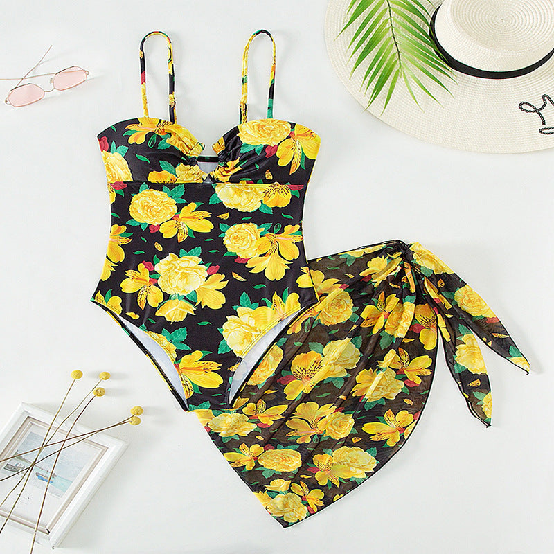 Damen Floral Print Einteiler mit Wickelrock EB