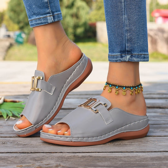 Damen Komfortable Mules mit eleganten Schnallenakzenten EB