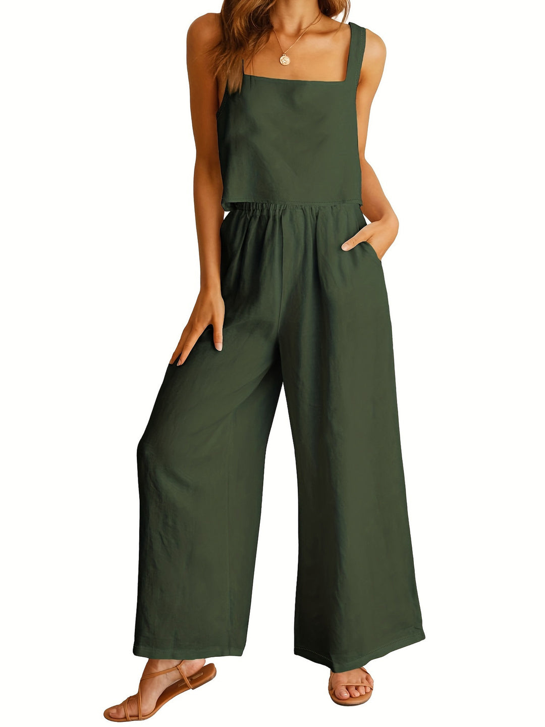 Damen Lässiger Jumpsuit mit weiten Beinen und praktischen Taschen EB