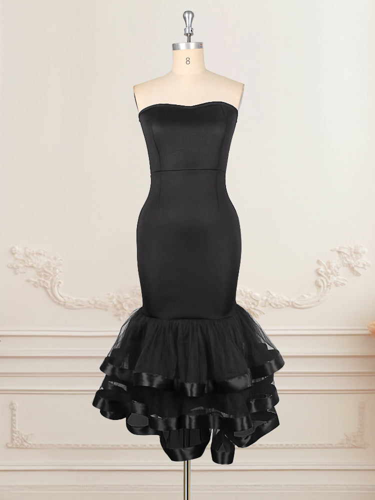 Damen Strapless Kleid mit voluminösem Rüschenrock EB