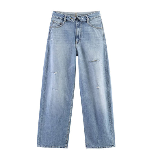 Damen nan weite hochgeschnittene Vintage-Jeans mit Destroyed-Effekten EB