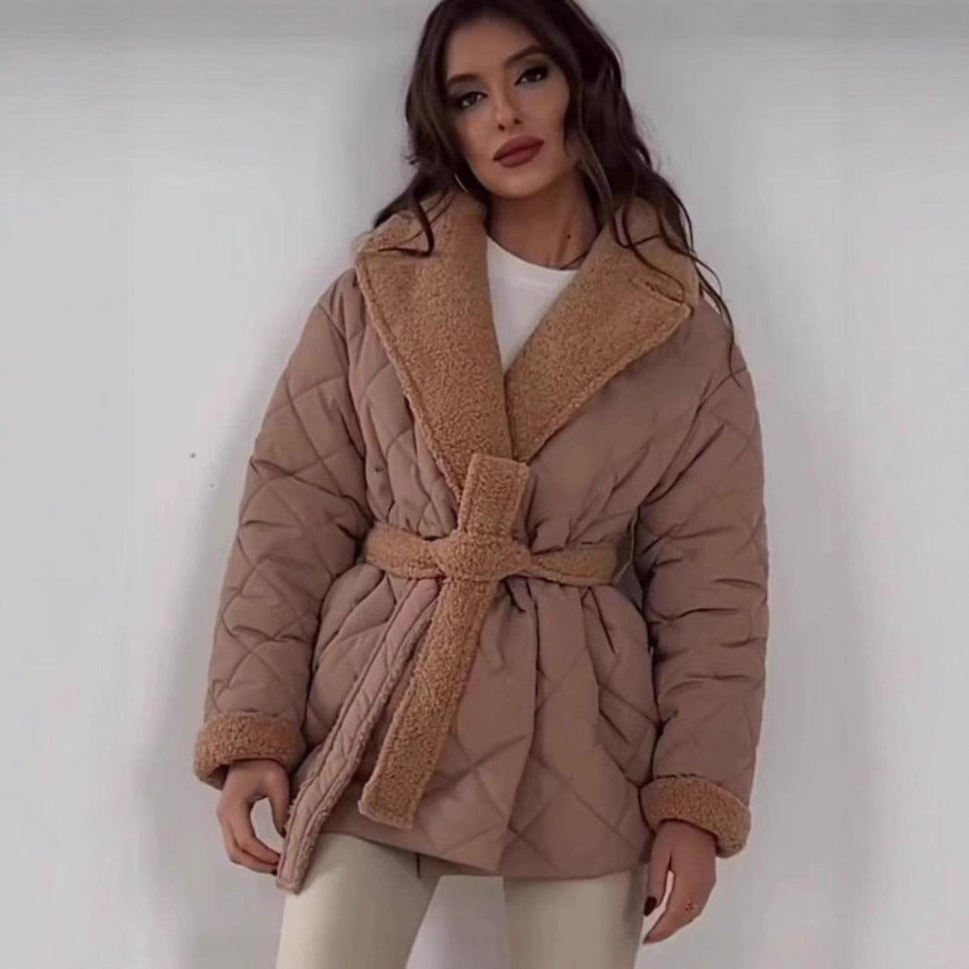 Damen gesteppte Teddyjacke mit Gürtel EB