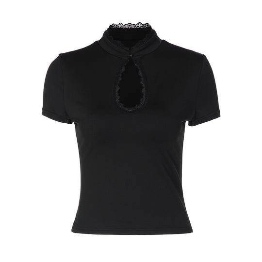 Damen Elegantes Kurzarm-Top mit Spitzeneinsatz EB