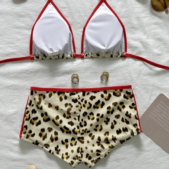 Damen Triangel-Bikini mit sportivem Shorty und animalischem Design EB