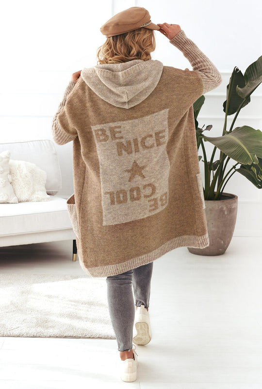 Damen Strickmantel mit Kapuze und modischem Farbblockdesign EB