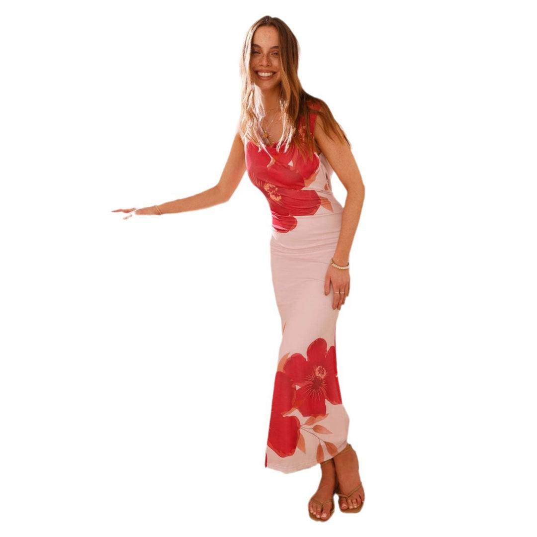 Damen Bodenlanges Maxikleid mit floralem Print und figurbetontem Schnitt EB