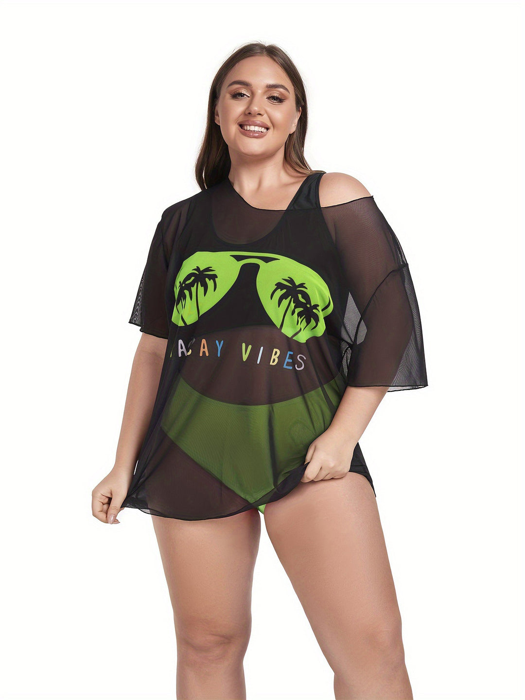 Damen Netz-Strandkleid mit lässigem Aufdruck EB