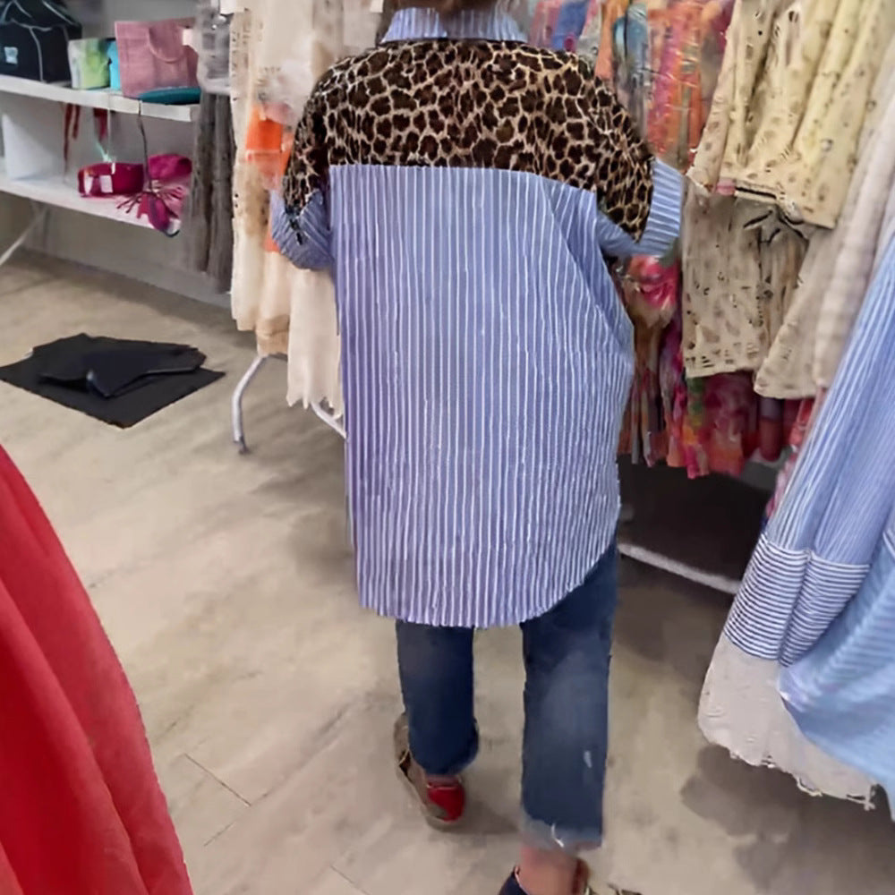 Damen nan weit geschnittene Poncho-Tunika mit Leoprint und dekorativen Flamingo-Applikationen EB