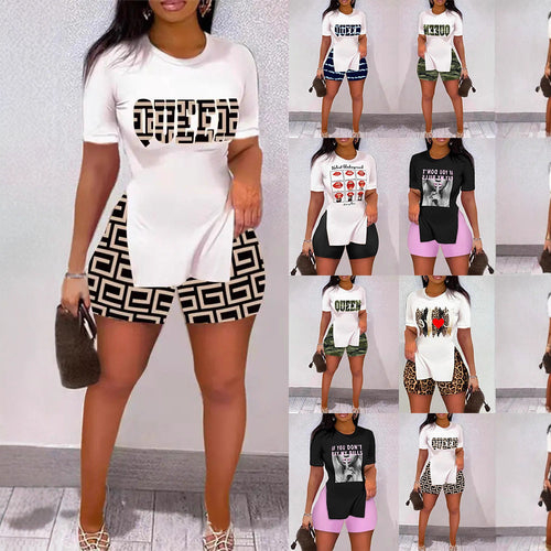 Damen Freizeit-Kombination mit kreativem Tiermuster und bequemen Shorts EB