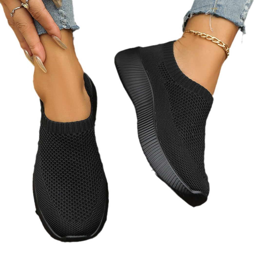 Damen Bequeme Slip-On Sneakers aus atmungsaktivem Strickmaterial EB