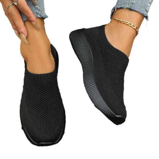 Damen Bequeme Slip-On Sneakers aus atmungsaktivem Strickmaterial EB
