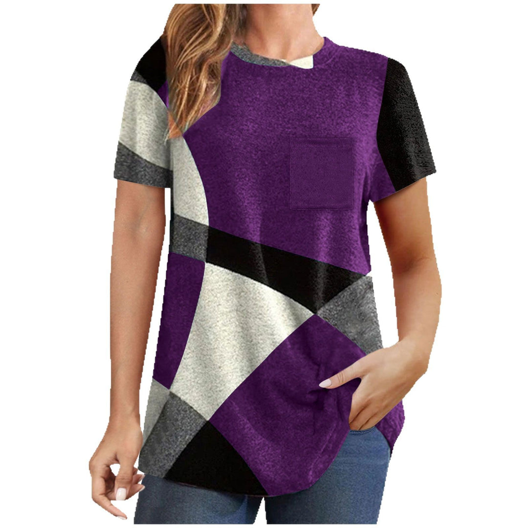 Damen T-Shirt mit modernem geometrischen Design und praktischer Brusttasche EB