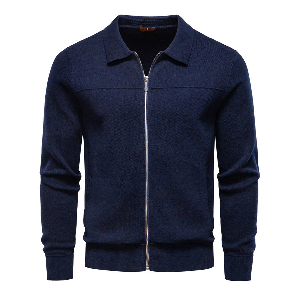 Herren nan feinstrick-Zipjacke mit Kentkragen und Rippbündchen EB