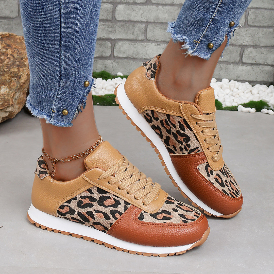 Damen sportliche Leoparden-Print Retro-Sneaker mit gepolstertem Komfortfußbett und profilierter Gummisohle EB