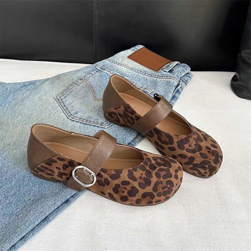 Damen Ballerinas mit modischem Leopardenmuster und anpassbarem Riemen EB