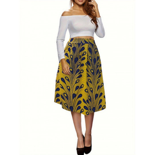 Damen Midirock mit einzigartigem floralem Print und elastischem Bund EB