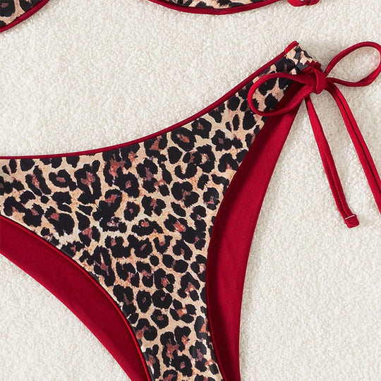 Damen Triangel-Bikini mit modischen Bindebändern und stylischem Leopardenmuster EB