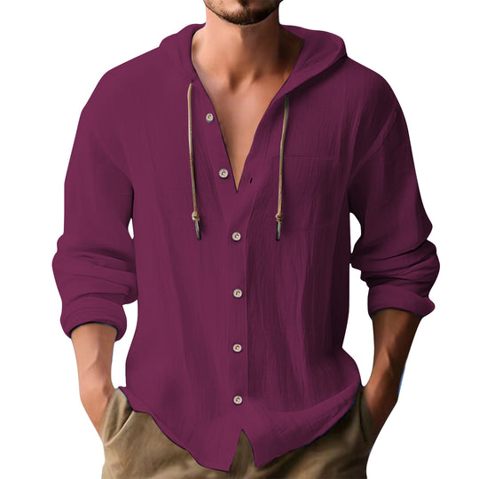 Herren lässiges Kapuzenshirt mit Knopfleiste und praktischen Taschen EB